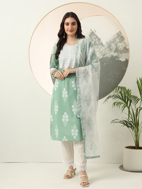 Kurta Dupatta Pant Set (Pure Cotton)
