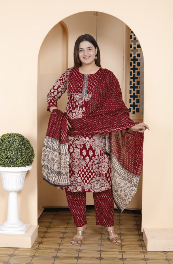 Kurta Dupatta Pant Set (Pure Cotton)