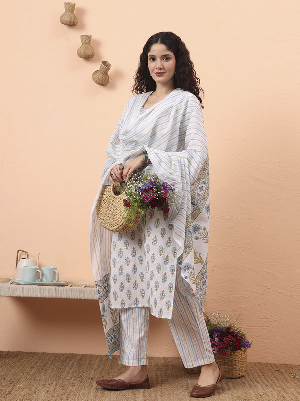 Kurta Dupatta Pant Set (Pure Cotton)