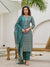 Embroidered Printed Teal Green Cotton Kurta Set With Duptta (Pure Cotton)