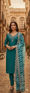 Kurta Dupatta Pant Set (Slik Blend)